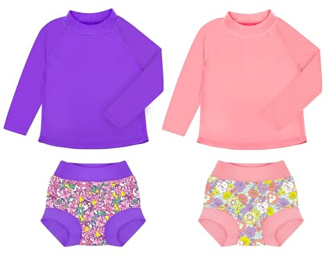 BIG ELEPHANT - Conjunto de 2 pañales antierupciones para Nadar Unisex para bebés, niños y niñas, Traje de baño de Manga Larga con protección Solar UPF 50+
