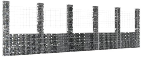 Juroupi U-shape Gabion Basket with 6 Posts Iron 620x20x200 cm,U-shape Gabion Basket,Gabion Basket,Mesh for Stones,Garden Decor Wall Partition-151293