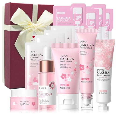 Skincare Set for Teenage Girls Gifts Kits, Skin Care Sets & Kits - Essence Cream,Serum,Eye Serum,Lip Mask,Hand Cream,4 Pcs Face Masks,4 Pcs Mud Masks with Gift Box