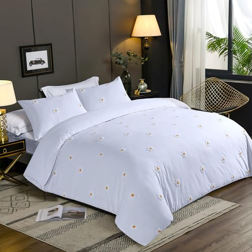 LYMA Set di biancheria da letto per letto king size con margherita, certificato OEKO-TEX, ultra morbido, in nanoPlush spazzolato, ad asciugatura rapida e chiusura a bottoni, resistente alle pieghe