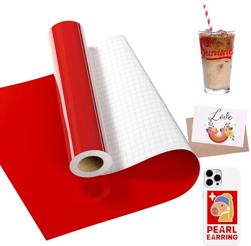 LIKCUT Vinylfolie Plotter Rot, 30,5cm x 457,2cm Selbstklebend Vinyl | Plotterfolie Vinyl für alle plottermaschine, Permanente Vinyl für Bastelprojekte, Schilder, Scrapbooking