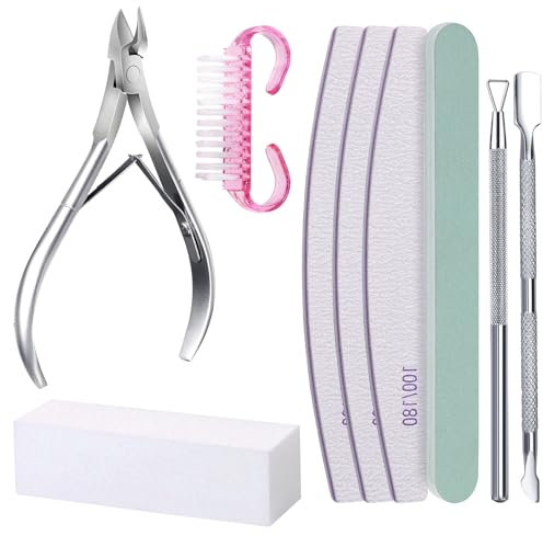 Lot de 9 limes à ongles et bloc polissoir, pince à cuticules pour manucure et pédicure avec émeri et outils de brosse