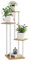 Outsunny Estantería para Plantas de 4 Niveles Soporte para Plantas de Madera y Estructura de Acero con 4 Estantes Cuadrados Soporte para Macetas para Exterior e Interior 53x42x85 cm Natural y Blanco