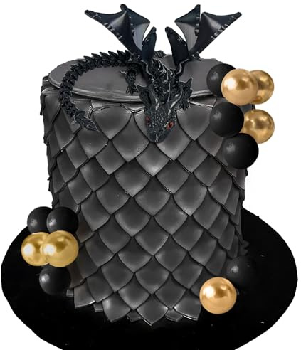 Fantasy Black 3D Dragon Cake Topper Dragon Eggs Cake Decor | Black Balls Cake Decor for Baby Shower Birthday Wedding Party Supplies