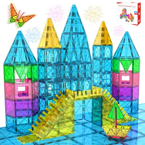 Zenzemwa 52 Pezzi Piastrelle Magnetiche Costruzioni Magnetiche per Bambini Giocattoli da costruzione, Giocattoli 3 4 5 6 7 Anni