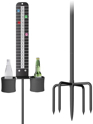 Queension Cornhole ScoreKeeper mit Getränkehalter für Maislochspiele, Schwarz | Outdoor Cornhole Scoreboard mit Zinkenbasis, Magnetische Maislochbretter Set für Trinkspiele, Volleyball, Fußball