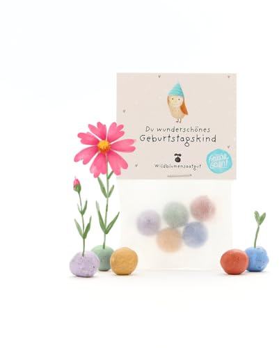 Nachhaltiges Geburtstagsgeschenk: 5 bunte Blumenmurmeln im Tütchen | Farbenfrohe Seedbombs mit Wildblumensaatgut | Geschenkidee und tolle Überraschung zum Geburtstag | 100% ökologisch