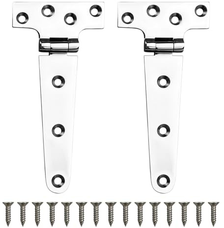 2 Stück T-Scharniere, T-Förmige Scharniere Klappbar Dreieck Schwerlast Türscharniere mit M5 Schrauben,Yachtschuppen Schiffszubehör für Holztüren Zäune Gartentor Schuppentüren Fenster 151x75x4,5mm