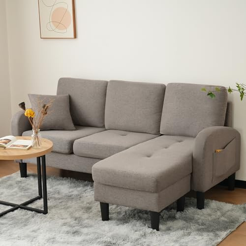 SUKY L-förmiges Ecksofa mit Chaiselongue, 166 x 118 x 77 cm, 3-Sitzer Sofa, Atmungsaktiver Baumwoll-Leinenstoff, Kunststoffbeine, Modulares Design, Ideal für Wohnzimmer (Antikes Dunkelgrau)