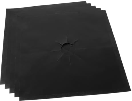 Yardenfun Lot de 5 Coussins de Protection pour Poêle en Téflon 0,2 Mm Noir, Réutilisables et Lavables, Protège-brûleurs Gaz Compatibles Cuisinière Domestique, Anti-huile et Anti-saleté