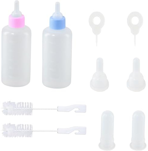 Kitten Bottle Feeding Kit, Small Kitten Bottle with Cleaning Brush and Replacement Nipples for Newborn Pets Puppies Rabbits Small Animals Feeding Puppy Bottles for Nursing