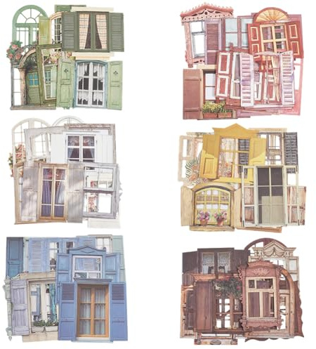 SOFPLATE 60 pieza de Pegatinas para Marco de Ventana de 6 colores Pegatinas Vintage para Puerta Coloridas con Textura Hueca Flores Flores Papel Autoadhesivo Decorativo Retro para Diario Scrapbooking A