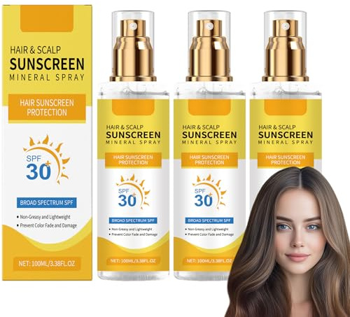 Spray solaire pour cheveux, protection solaire minérale SPF 30, brume solaire légère et non grasse, prévient la décoloration des cheveux, pour la randonnée, la plage et la course à pied (3)