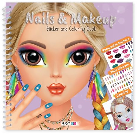 BSCOOL Sticker and Coloring Book for Girls with Nail & Makeup Dress Up | Features 240+ removable stickers for endless nail design and makeup combinations. Great gift for girls ages 4 and up