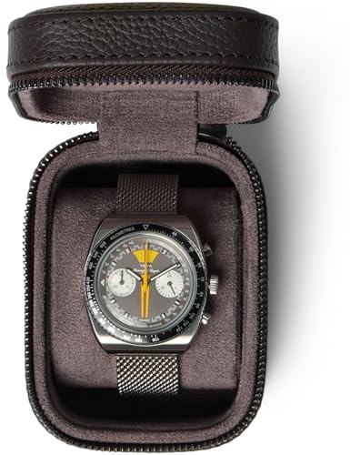 TAWBURY Fraser 1 - Estuche de viaje para reloj, piel auténtica, funda de transporte para relojes pequeños y grandes, caja de almacenamiento compacta, ligera y resistente para relojes de pulsera para