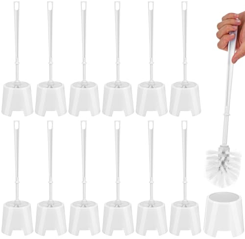 Kifmurase Toilet Brush,12 Sets Toilet Holder and Brush Set, 14.2 Inch Plastic Long Handled Toilets Bowl Brushes Bathroom Accessories, Toilets Scrubber Brushes with Hook Hole for Household Cleaning