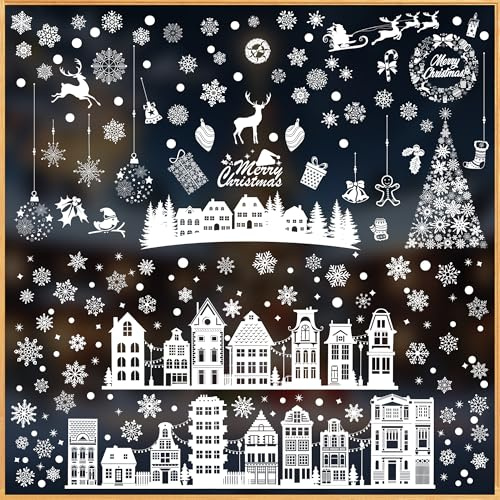 Fentar 165 Pièces Stickers Noel Fenetre, Electrostatique PVC Pochoir Decoration Noel Fenetre, Réutilisable Flocon De Neige Decoration, Autocollants Décoratifs Pour Deco Noel Interieur Maison