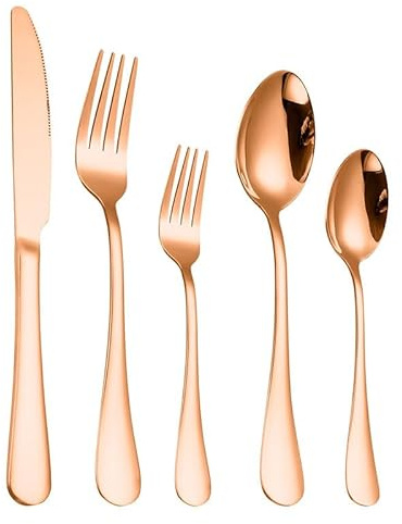 YNIYUJKL Ensemble De Couverts en Argenterie, 5/20/30/40/50/60 Pièces, Couverts De Table en Acier Inoxydable, Fourchette Et Cuillère, Ensemble De Couverts Cinq Pièces,Rose Gold-1Set-5Pcs