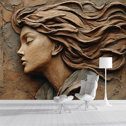 DLERFLOVR Papier Peint Panoramique Femme En Plâtre 450x315cm - XXL Tableaux Muraux Figures En Relief 3D Revêtement Mural Décoration Murale pour Chambre Salle de Bain Couloir, Brun