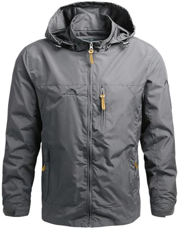 Generico Giacca Da Uomo Giubbotti Con Cappuccio Tecnico Impermeabile Antipioggia Giubbino Elegante Lavoro Parka Invernale Giubbotto Giubbini Tuta Coat Cappotto Grigio XL