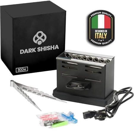Allume-charbon Électrique Dark Shisha 800W Toaster | Allumage Rapide 4–6 Min | Thermostat On/Off | Grille de Protection | Pinces + Embouts (Allume-Électrique)
