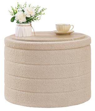 Bonlife Sitzhocker mit Stauraum, Klappbare Sitztruhe, Aufbewahrungsbox, Fußbank,Blüten, für Flur, Wohnzimmer und Schlafzimmer, Beige, 56x56x40 cm