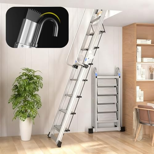 Dachbodentreppe Zusammenklappbare Sicherheitstreppe zum Dachboden mit Haken, Leichte Aluminium-Wandtreppe für Etagenbetten, Treppe zum Kellerausgang, Dachtreppe, Garagentreppe(10 Step-300cm (9.8ft))