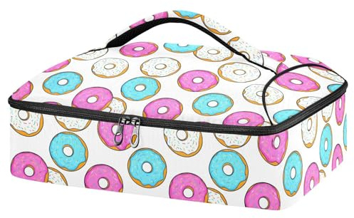JUMBEAR Borsa termica colorata a forma di ciambelle per cibi caldi o freddi, porta lasagne per feste potluck, picnic, spiaggia, adatta per pirofile da 22,9 x 33 cm