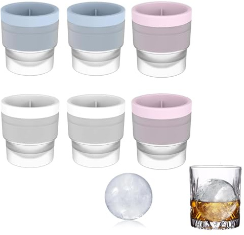 Ice Ball Mould,6Pcs Ball Ice Cube Moulds, Silicone Ice Ball Maker,for Whisky,Cocktails & Drinks Large Sphere Ice Cube Mould for Home and Party Use(Blue, Pink, White)