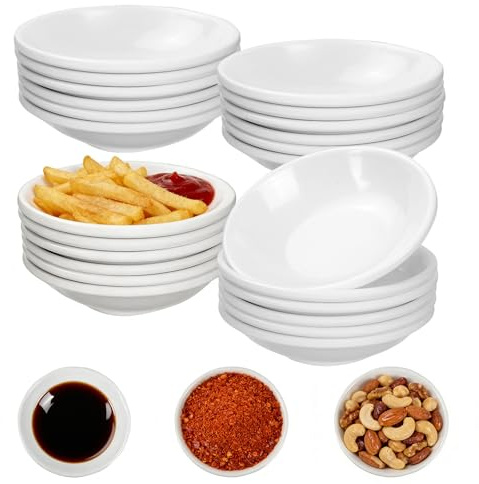 Jiayaus 24 Pcs Small Dipping Bowls, Plastic Soy Sauce Dishes Plate | White Mini Dip Bowls, Round Snack Bowls Cups for Dipping Seasoning Sushi Side Dish Appetizer Snacks Fruits Ketchup Condiment