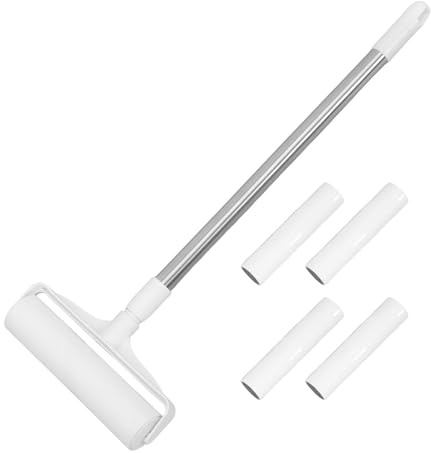 JEWEDECO Klebrige Fusselrolle mit Langem Ausziehbarem Griff für Tierhaare und Staub Große Weiße Tierhaarentfernungsrolle aus Abs für Teppiche und Böden Praktisch und Tragbar