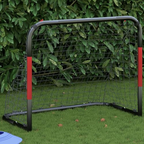 QUAHEAS Fotbollsmål med nät röd, svart, 90 x 48 x 71 cm, stålram, väderbeständig, vikbar, bärbar för träning, fritid, trädgård, park, strand, klubb, barn, tonåringar, vuxna