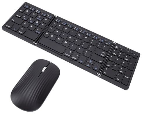 YUEHISY Tastiera Bluetooth Pieghevole con Mouse, Tastierino Numerico Completo Wireless Combinato, Batteria da 45 Ore, Interruttore per 3 Dispositivi, Ultra Portatile, per Tablet