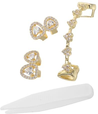 Tofficu 3 Stück Herzförmiger Goldener Zahnschmuck mit Zirkonsteinen Leichter zu Reinigender Hip Hop Zahngrill für Halloween und Themenpartys Einzigartiges Design aus Kupfer