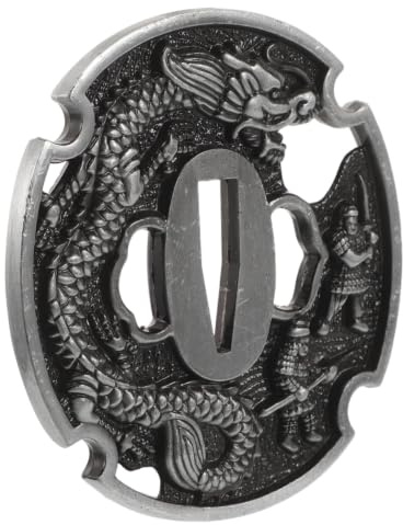 LIFKICH Japanese Tsuba Hand Guard for Tanto or Wakizashi Swords, Metal Protective Guard Replacement with Engraved Dragon Design, Traditional Style, Improved Balance and Impact Dispersion,