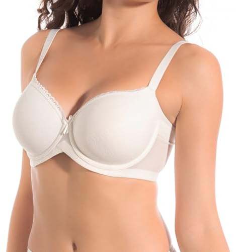 Selene, Reggiseno Donna Modellante, Fascia Alta Incrociata, con Ferretto e Coppe Imbottite Decorate, Collezione Violeta, Colore Avorio, Taglia 7C