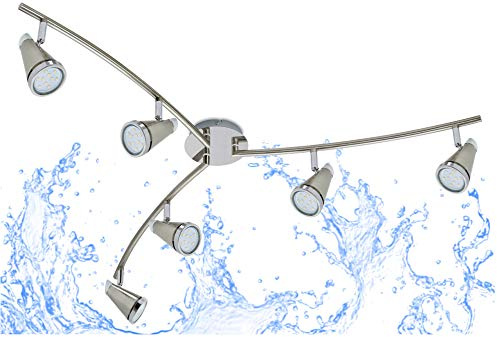 Trango 6-flammig IP44 LED Badleuchte 1009-62 Bad Deckenleuchte in matt-nickel I Flurlampe I WC Lampe I Deckenlampe I Deckenstrahler I Spots drehbare & schwenkbar incl. 6x 5 W LED Leuchtmittel