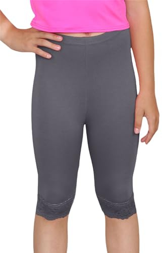 janisramone Flickor barn ny enkel spetskant viskos dans aktiv tights sommar cykelshorts heta byxor, Träkol, 6-7 År