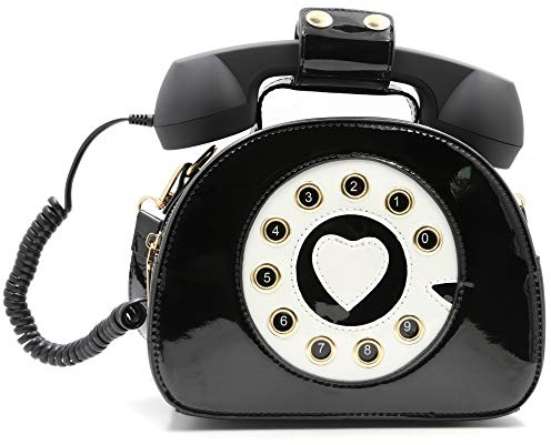 QiMing Retro Wählscheibe Telefon Crossbody Umhängetasche, Pu bewegliches Mikrofon Geldbörse für Frauen