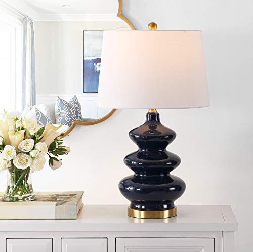 Safavieh Lighting Collection Brielle Navy Mosaic 28-inch Bedroom Living Room Home Office Desk Nightstand Table Lamp (LED Bulb Included)
