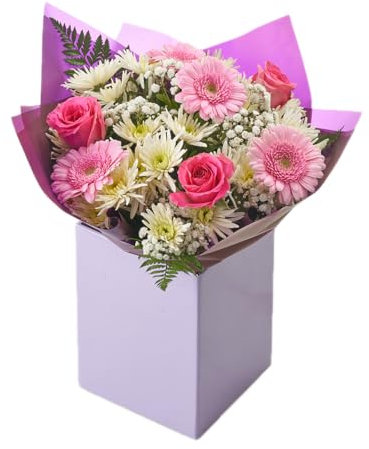 Pink Delight Bouquet Flowers Delivery - Fresh Floral of Pink Roses and Gerberas with White Chrysanthemums, Floral Arrangement for Birthday, Anniversary, Get-well, thank-you gift, Cheer-Up Occasions