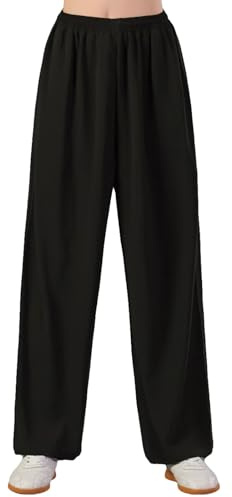 ZooBoo Premium Linen Tai Chi Pants – Lightweight & Breathable Martial Arts Trousers Tai Chi, Kung Fu, Yoga Practice (Black, M)