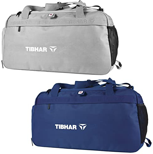Sac de tennis de table Tibhar Hong-Kong avec poches latérales | Sac de sport | Sac d'entraînement et de voyage | Gris et Bleu marine