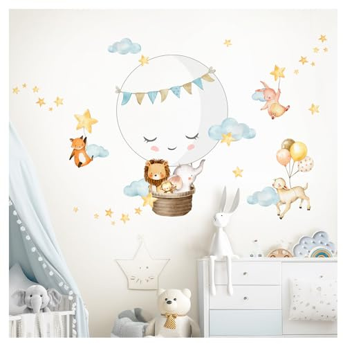 DEKO KINDERZIMMER Wandsticker Dschungeltiere Wandtattoo Heißluftballon Babyzimmer Löwe Elefant Wandaufkleber Kinderzimmer Wanddeko DK1103-1