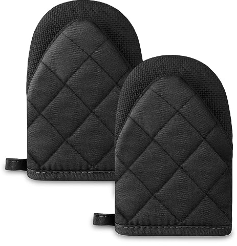 AUAUY Gant de Cuisine épais en Coton, 1 Paire Gants de Four Résistant à la Chaleur, Gant de Cuisine Antidérapant Anti Chaleur pour Cuisiner, Barbecue, Cuisson (Noir)