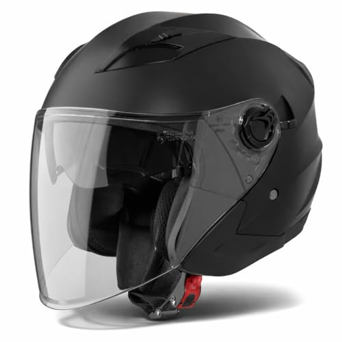 VINZ Calobra Jethjälm med solskydd och visir | skoterhjälm motorcykelhjälm | ECE 22.06 certifierad | i storlek XS-XXL – mattsvart