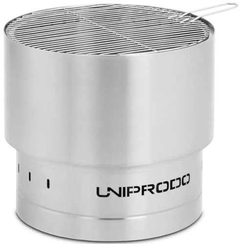 Uniprodo Uni_FP_10 Feuerschale Edelstahl 50 x 50 x 45 cm mit Grillrost & Aufbewahrungstasche Feuerkorb