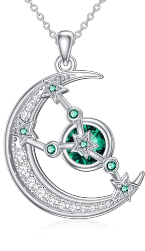 ROMANTICWORK Sternzeichen Kette Stier 925 Sterling Silber Astrologie Horoskop Geburtsstein Anhänger Halskette Halbmond 12 Sternbild Schmuck Geschenke für Damen Mädchen
