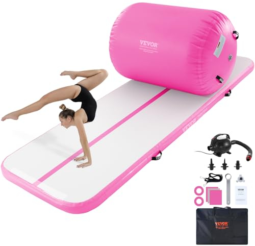 VEVOR Juego de colchoneta y rodillo de gimnasia inflable, pista de acrobacia con bomba eléctrica, entrenador de flexión de espalda, equipo de gimnasia para uso en el hogar/gimnasio/yoga, Rosa