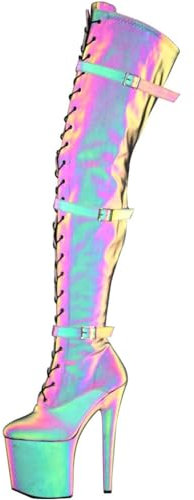 SPONYBORTY High Heels Sexy 20 cm Reflektierender Farbwechsel Stiletto Pole Dance Overknee open toe/J/43EU